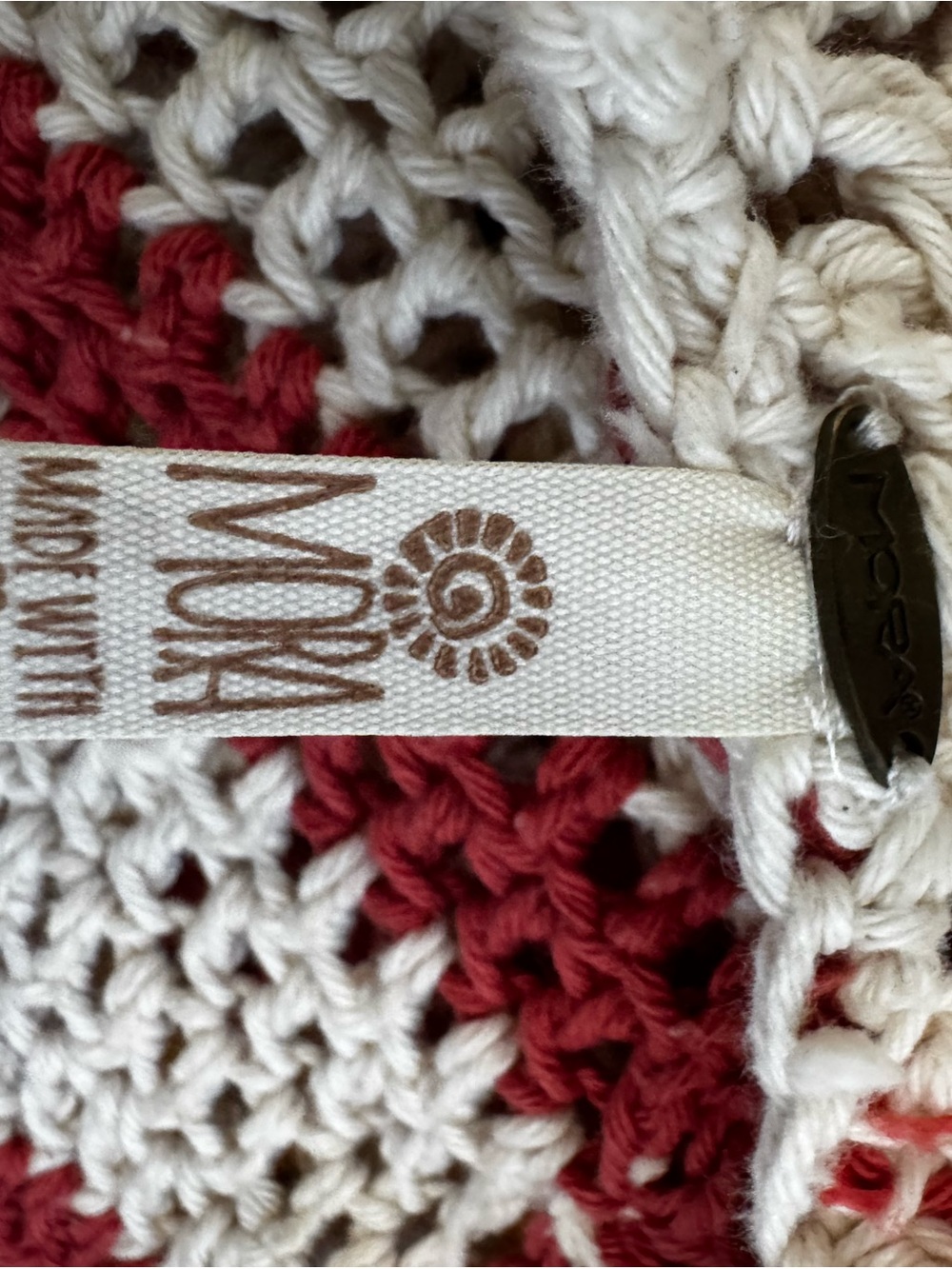 Open-Knit Lace-Up Pullover Sweater in Cream with Rust & Mustard Stripes - Picture 6 of 7